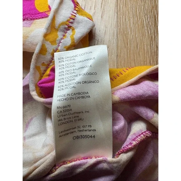 Mauve Anthropologie Pink Yellow Floral V Neck Organic Cotton T Shirt Top L - Picture 4 of 5